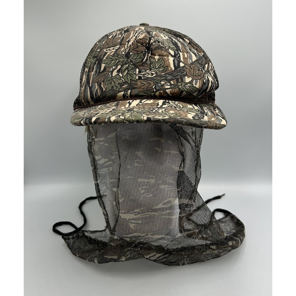 Vintage Ideal Camo Hunting Hat Facemask Net SnapBack Outdoor Hunting 90s